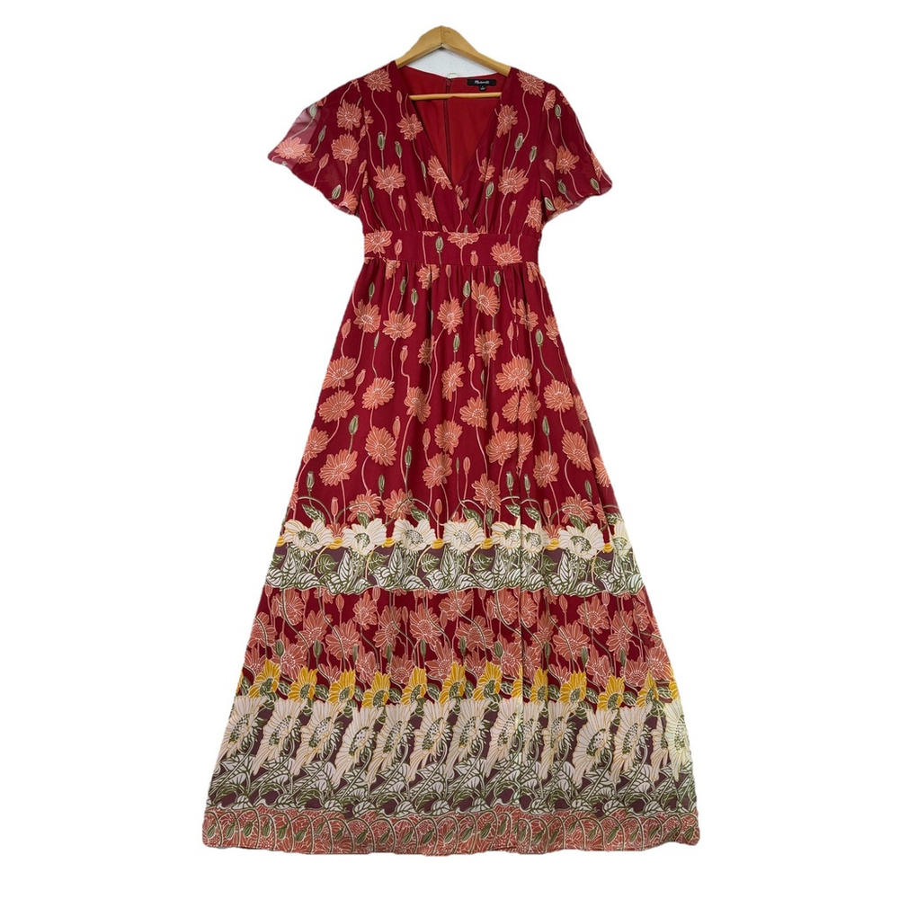 Madewell Tulip Sleeves Maxi Dress in Tall Sunflower Size 0 Red Boho - Picture 2 of 11